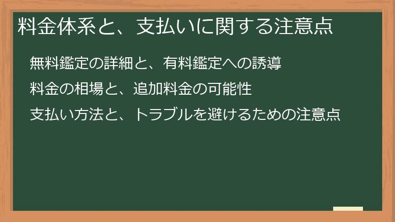 料金体系と、支払いに関する注意点