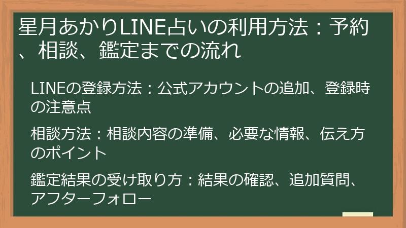 星月あかりLINE占いの利用方法：予約、相談、鑑定までの流れ