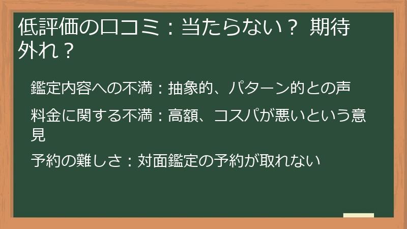 低評価の口コミ：当たらない？ 期待外れ？