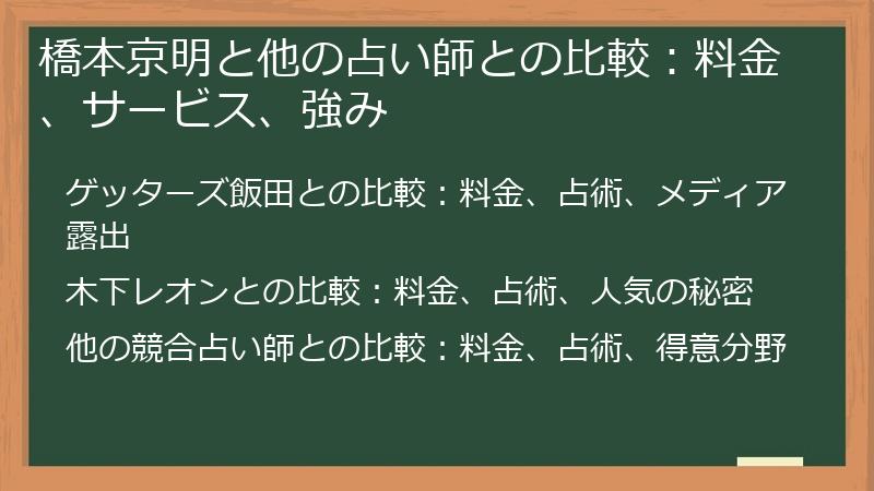 橋本京明と他の占い師との比較：料金、サービス、強み
