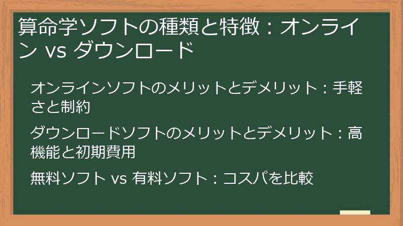 算命学ソフトの種類と特徴：オンライン vs ダウンロード