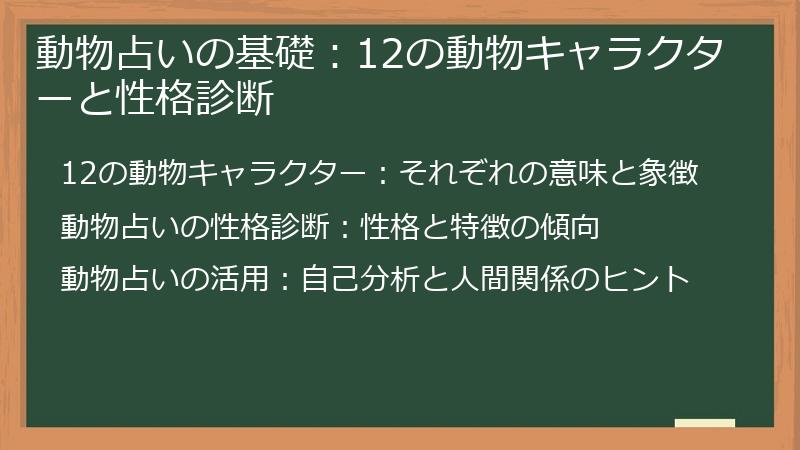 動物占いの基礎：12の動物キャラクターと性格診断