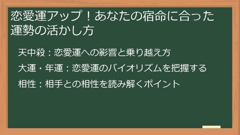 恋愛運アップ！あなたの宿命に合った運勢の活かし方