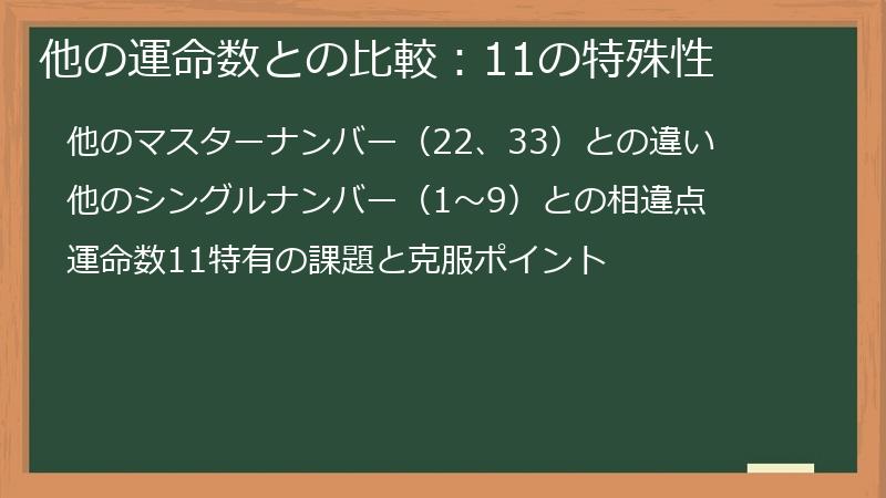 他の運命数との比較：11の特殊性