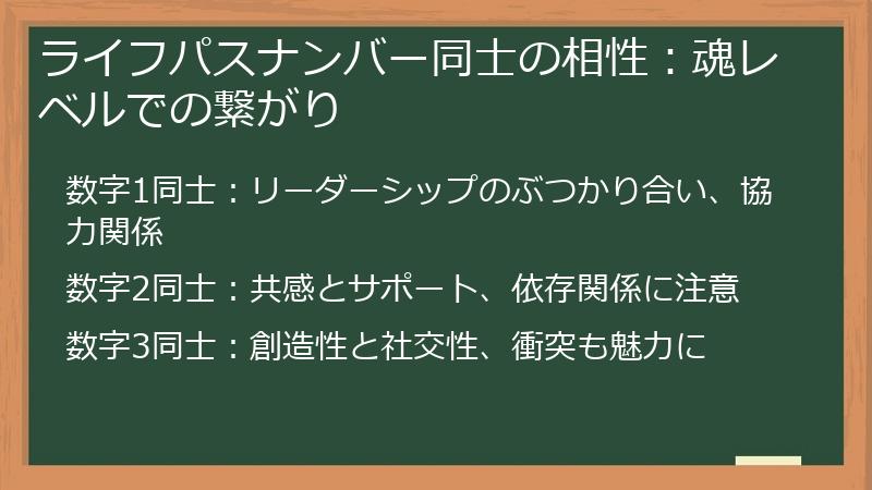 ライフパスナンバー同士の相性：魂レベルでの繋がり