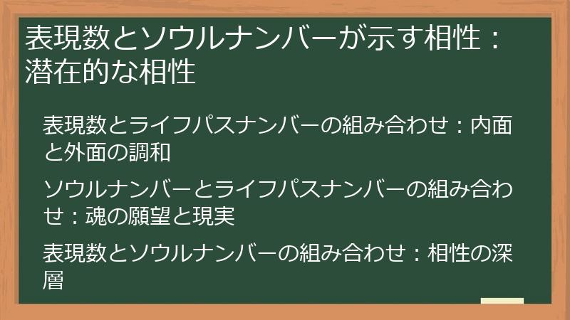 表現数とソウルナンバーが示す相性：潜在的な相性
