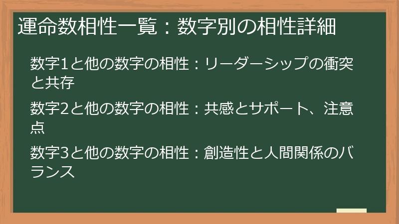 運命数相性一覧：数字別の相性詳細