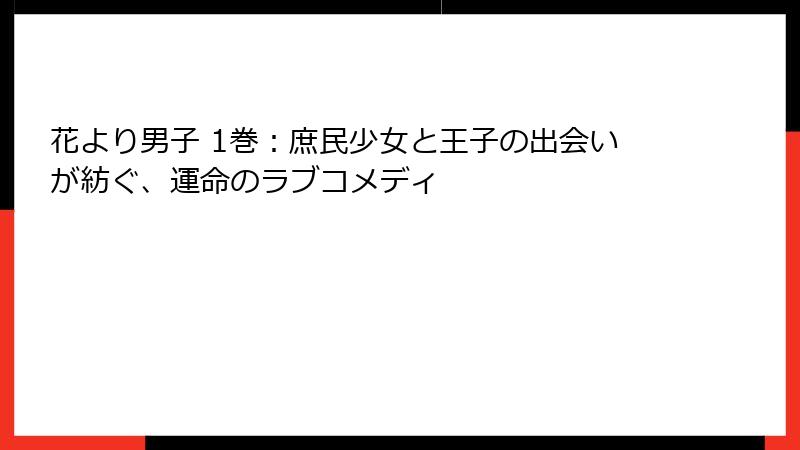 花より男子 1巻：庶民少女と王子の出会いが紡ぐ、運命のラブコメディ