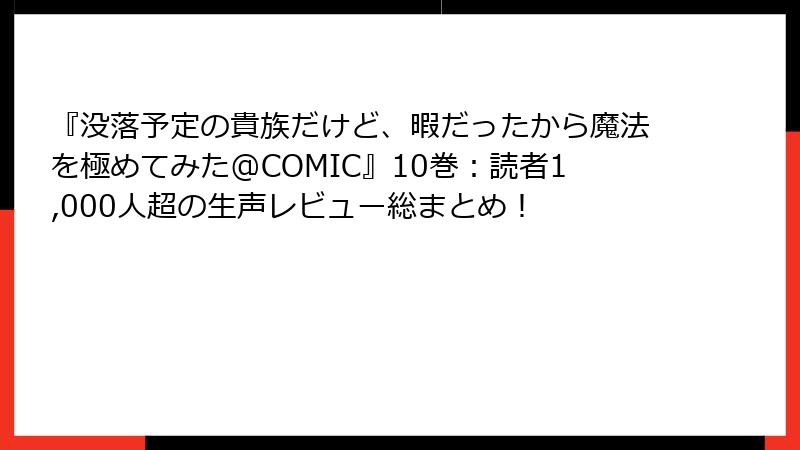『没落予定の貴族だけど、暇だったから魔法を極めてみた@COMIC』10巻:読者1,000人超の生声レビュー総まとめ!