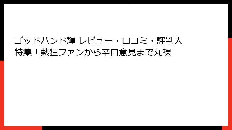 ゴッドハンド輝 レビュー・口コミ・評判大特集！熱狂ファンから辛口意見まで丸裸