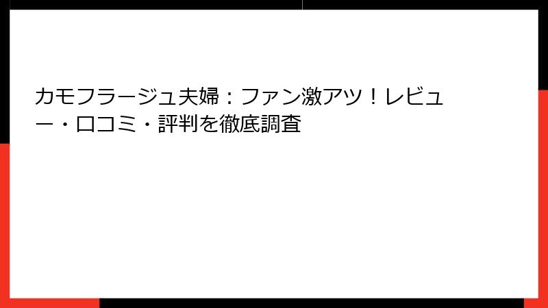 カモフラージュ夫婦：ファン激アツ！レビュー・口コミ・評判を徹底調査