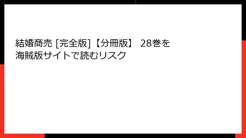 結婚商売 [完全版]【分冊版】 28巻を海賊版サイトで読むリスク