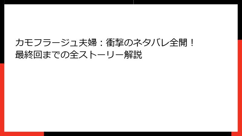 カモフラージュ夫婦：衝撃のネタバレ全開！最終回までの全ストーリー解説