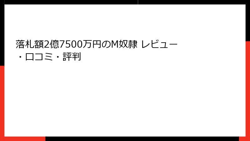 落札額2億7500万円のM奴隷 レビュー・口コミ・評判